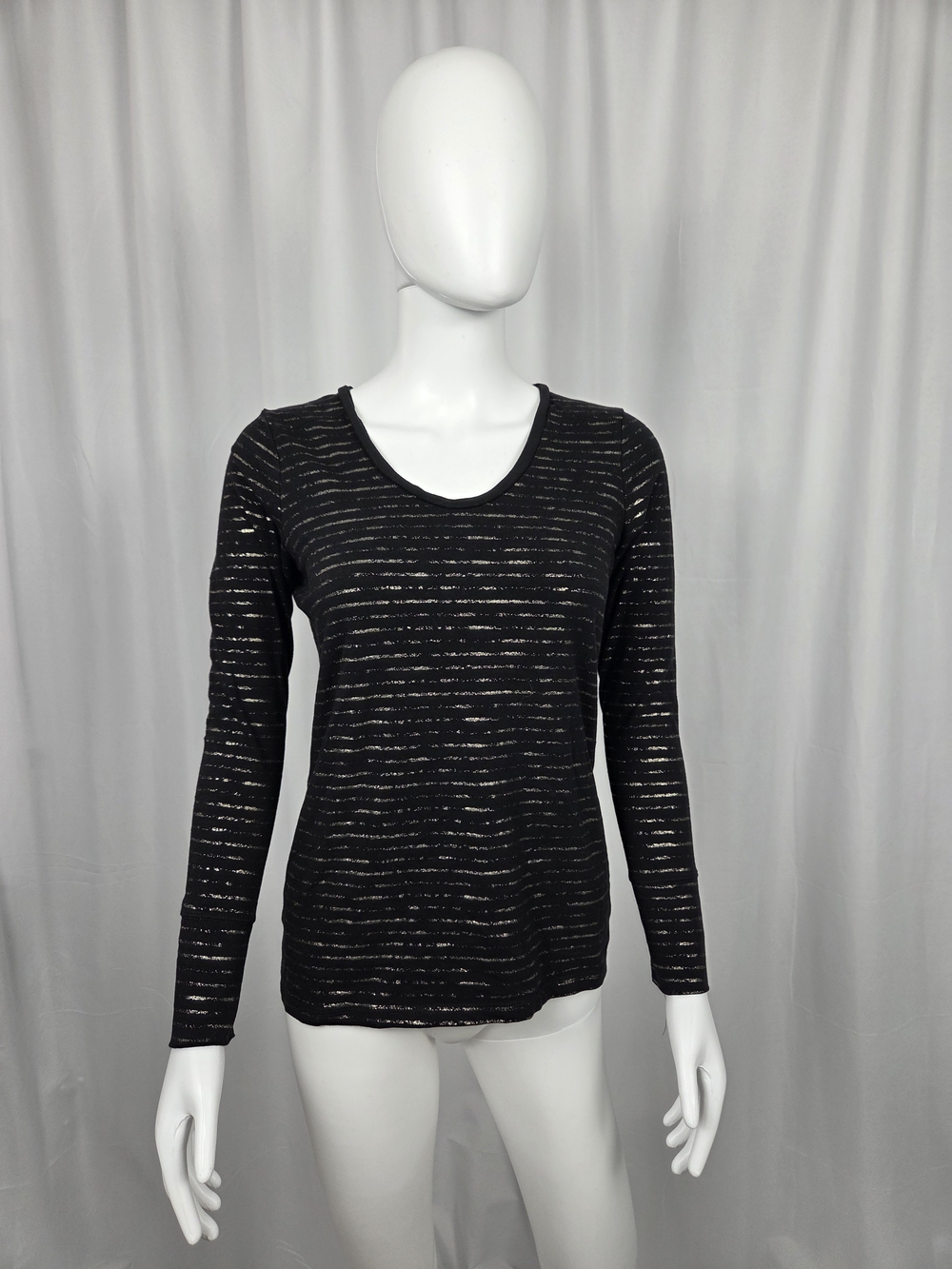 a.n.a Black And Gold Heathered Stripe Long Sleeve Tee